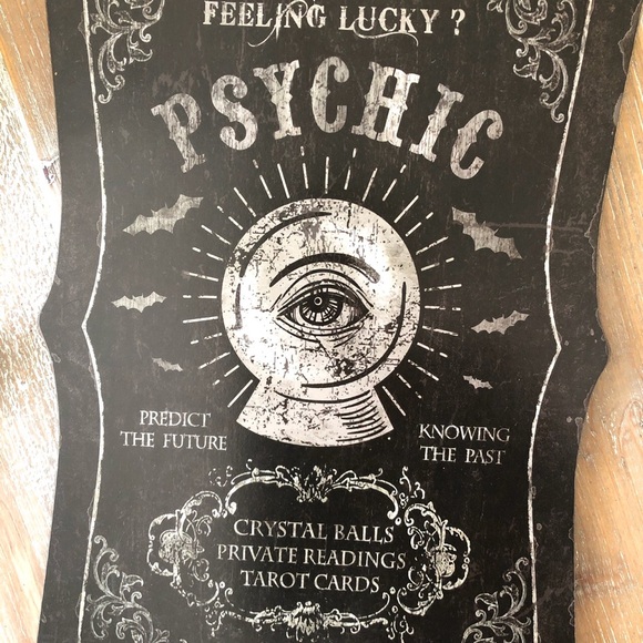 Black decorative Halloween home decor hanging sign with gothic Psychic print - Picture 2 of 4